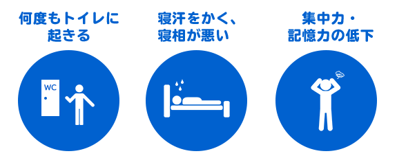 イラスト：睡眠時無呼吸症候群（SAS）の主な症状のイメージ